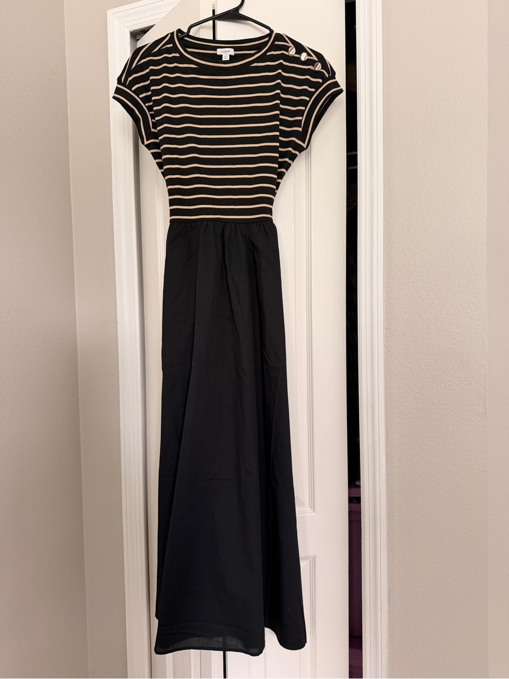 J. Crew Black and Cream Striped Maxi Dress